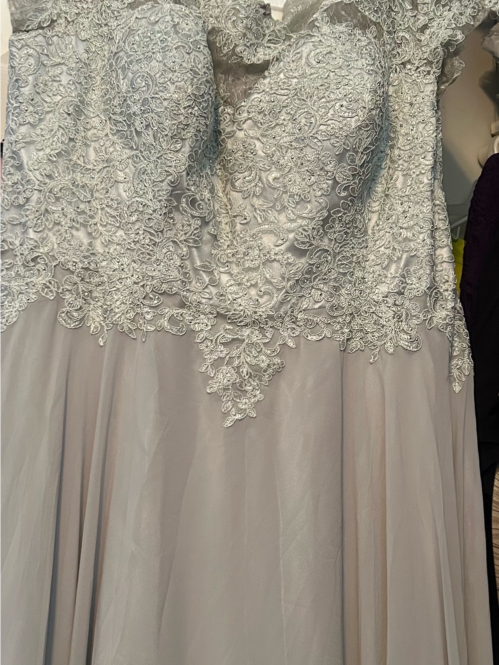 Lace Appliqué A-Line Gown in Light Silver